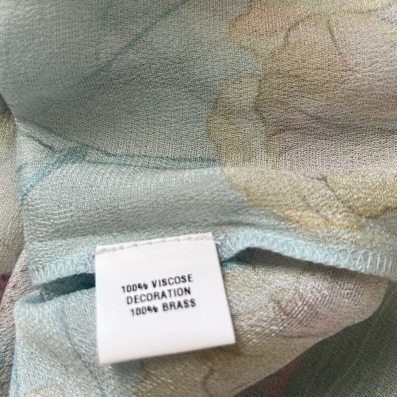 NWT Anthropologie Blank Ice Blue Floral Long Sleeve Chiffon Blouse XS Reg. $143 - Picture 11 of 12